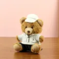 Cute teddy bear plush toy pendant wearing white jacket and hat, perfect car interior ornament. - 13cm / White