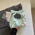 Green polka dot dumpling bag with bow handle sweet Korean style trendy shoulder crossbody bag - With Pendant / Green