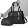 Borsa a tracolla in pelle nera da donna set, elegante borsetta quotidiana con borsellino. - Nero