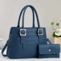 Blaues Krokodil-Muster Damen Handtaschen Set mit Umhängetasche und passender Geldbörse. - Blau