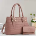 Rosa Krokodil-Muster Handtasche Set mit Schultergurt und passendem Geldbeutel, elegante Damentasche. - Rosa
