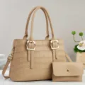 Bolso de mano elegante con patrón de cocodrilo y cartera a juego para mujeres. - Albaricoque