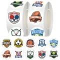 Detailansicht von Sportthemen-Aufkleberrollen mit verschiedenen Ball-Icons wie Fußball und Basketball. - Ball Logo 10-Bogen Schleife 500 Aufkleber