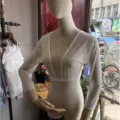 White mesh long sleeve crop top with front closure, sheer style sexy fashion apparel. - M / Tops / White