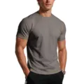 Men's athletic short sleeve t-shirt detail showing contrast stitching and breathable fabric fit. - M / Tops / Gray