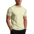 Men's athletic short sleeve t-shirt detail view, breathable cotton slim fit running tee shirt. - Cream