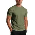 Men short sleeve slim fit t-shirt, casual athletic gym workout tee with contrast stitching. - Army Green
