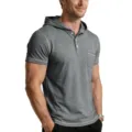 Men's short sleeve hooded polo shirt vintage style casual top summer fashion grey clothing - S / Tops / Light Gray