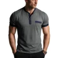 Men short sleeve henley t shirt casual muscle fit summer top basic grey tee apparel - S / Tops / Dark Gray