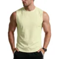 Men's sleeveless crew neck tank top solid color casual gym fitness cotton muscle vest - Beige