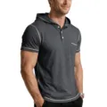 Mens Short Sleeve Hooded Henley T-Shirt Casual Contrast Stitching Pocket Summer Top - S / Tops / Dark Gray