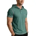 Men short sleeve hooded henley polo shirt casual contrast stitching top summer streetwear - S / Tops / Green