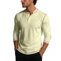Men's casual long sleeve Henley t-shirt with contrast stitching, cotton top for autumn. - Beige