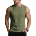 Men's solid green crewneck sleeveless tank top, perfect for summer gym workouts and casual wear. - Army Green
