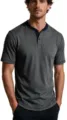 Men's short sleeve Henley t-shirt in dark gray with contrast navy collar and button placket. - M / Tops / Gray