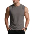 Men's cotton sleeveless crew neck tank top, casual gym athletic basic summer workout vest. - M / Tops / Gray