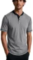 Men's short sleeve Henley t-shirt casual slim fit grey top with contrast navy trim detailing - M / Tops / Light Gray
