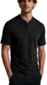Men's casual short sleeve Henley t-shirt in dark gray with stylish contrast blue stitching. - M / Tops / Black