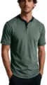 Men's short sleeve henley t-shirt, green slim fit casual summer top with navy trim. - Green