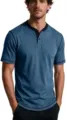 Men's Short Sleeve Henley T-Shirt Casual Blue Melange Contrast Collar Summer Top - Blue