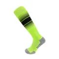 Professional long soccer socks with gradient stripes and cushioned towel bottom for sports. - Fluorescent Green