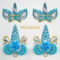 Einhorn Blume Gesichtstrasssteine selbstklebend Festival Kristall Make-up Aufkleber - Blaues Einhorn (FPG-253009)
