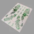 Grüne silberne Blumen Henna temporäre Tattoo Aufkleber Hand Rücken Ranke wasserdicht - Grüner Blumenstil (JG-26018)