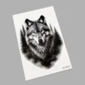 Schwarz-weiße Wolf temporäre Tattoo-Aufkleber, dunkler Stil Tannenbaum Design für Arm. - K0-26012 (Wolf & Kiefer)