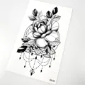 Wasserdichter temporärer Tattoo-Aufkleber mit dunkler Pfingstrose und geometrischem Perlendesign. - Perlen Blumen Stil (K5153)