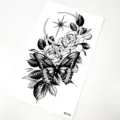 Wasserdichter temporärer Tattoo Sticker mit dunklem Schmetterling und Pfingstrosen Blumen Design. - Schmetterling Blumen Stil (K5154)