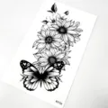 Dark floral butterfly temporary tattoo sticker, waterproof long lasting body art sticker detail view. - Sunflower Butterfly Style (K5156)