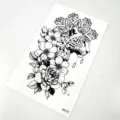 Detailed view of black and white leopard and floral temporary tattoo sticker sheet. - Leopard Floral Style (K5157)