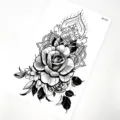 Detailed close-up of black and white rose mandala temporary tattoo sticker design. - Rose Mandala Style (K5159)