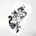 Dark snake peony temporary tattoo sticker, waterproof body art transfer design detail. - Snake and Peony Style (K5160)