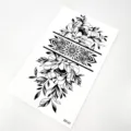 Close-up detail of black and white floral temporary tattoo sheet with geometric pattern. - Floral Totem Style (K5161)