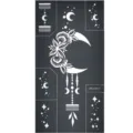Henna tattoo stencil sticker sheet featuring crescent moon flowers stars and cute charms for body art. - Pattern WS2-25015