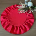 Red Round Ruffled Placemat Solid Color Pleated Table Mat Heat Insulation Coaster for Dining - Diameter 30cm / Red