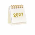 Mini 2027 Tischkalender mit doppelter Drahtbindung, kompaktes weißes Design für den Tisch. - Weiß