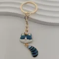 Metal cute cat keychain with blue striped big face and tail pendant for bags keys gifts - Blue and White Striped Cat Style (5)