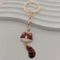 Metal cat keychain with big tail and cute face, stylish gold hardware bag pendant gift. - Golden Striped Cat Style (3)