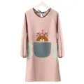 Waterproof long sleeve kitchen apron for women with cute deer pattern and hand wipe pockets. - Lotus Pink