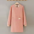 Long sleeve striped apron kitchen cooking smock adult workwear cotton linen pocket orange - Red