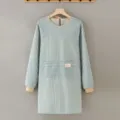 Cotton linen long sleeve apron striped kitchen smock with pocket for cooking housework - Blue