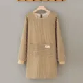 Cotton linen long sleeve striped apron kitchen work smock anti-oil adult housework pinafore - Coffee
