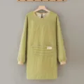 Green striped long sleeve apron kitchen smock waterproof cotton linen adult work clothes - Green