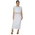 Polka dot sleeveless crop top and midi skirt set detail featuring a chic round neck and slim fit. - S / Top And Bottom / White