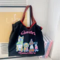 Leuke geborduurde tote tas voor dames, casual canvas schoudertas voor dagelijks gebruik. - Honden Borduurwerk Zwart