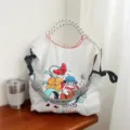 Grand sac de shopping brodé, sac cabas et bandoulière décontracté, capacité de banlieue minimaliste - Grand Sans Sangle / Lapin Guitare Blanc