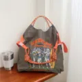 Grand cabas en toile avec design de danseuse hula brodé, sac à épaule décontracté pour le quotidien. - Grand Sans Sangle / Spicy Girl Gris Foncé