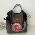 Grand sac cabas brodé en toile sac à bandoulière décontracté pour femme élégant - Grand Sans Sangle / Donut Coloré Gris Foncé